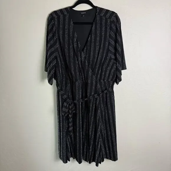 Torrid Black Metallic Lurex Stripe Wrap Dress 4X 12153634 - Picture 3 of 14
